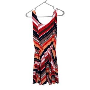 VERSE Geometric Chevron Striped Tank Dress Small Coral Navy Blue Made in USA Y2K